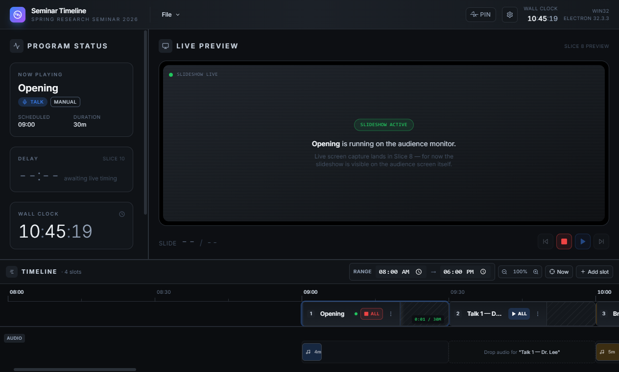 Seminar Timeline operator console